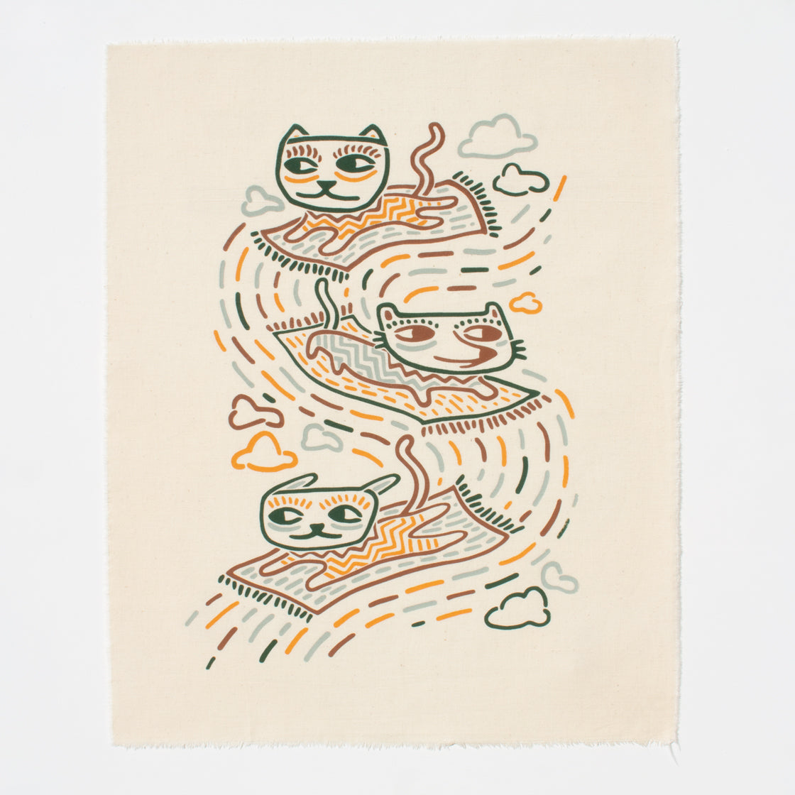 Carpet Cats - Silk-Screened Art Print on Fabric