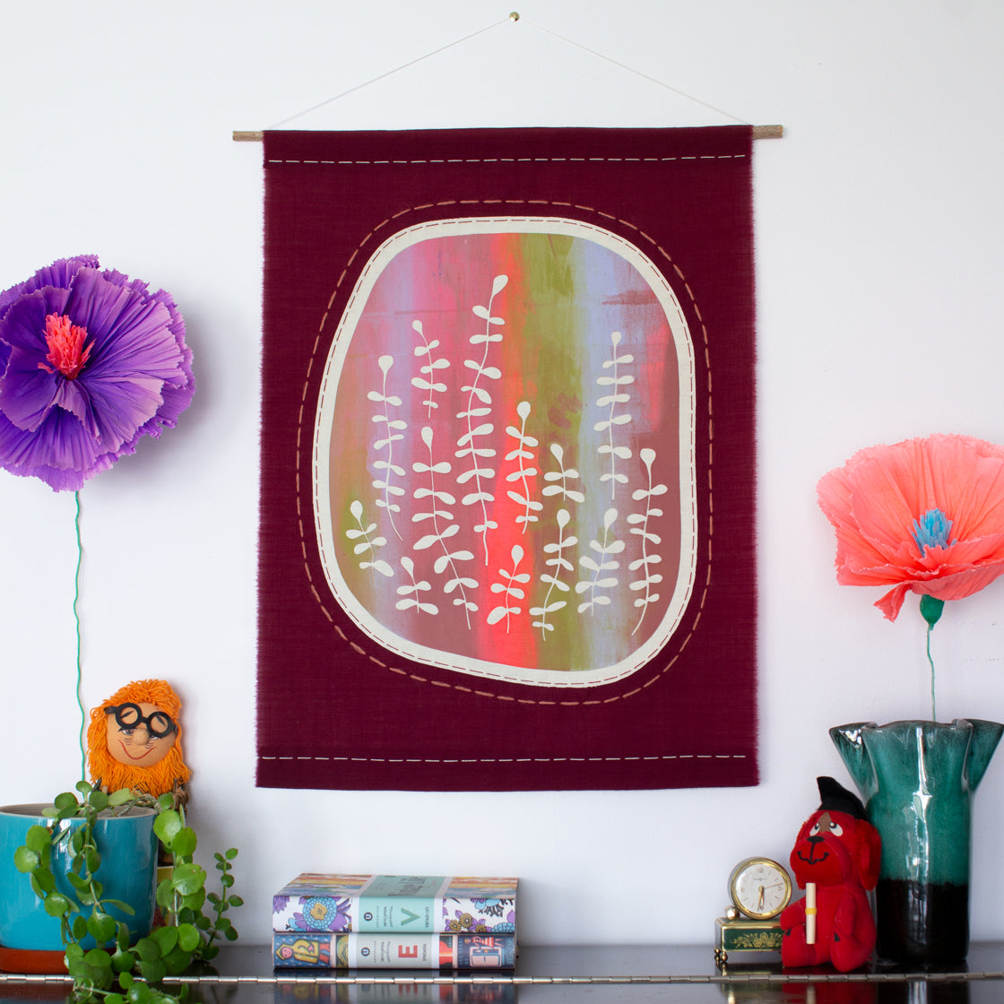 Ink Mix No.1 - Burgundy Fabric Wall Hanging