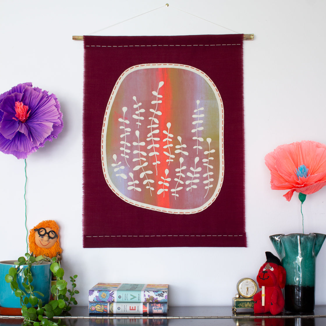 Ink Mix No.1 - Burgundy Fabric Wall Hanging