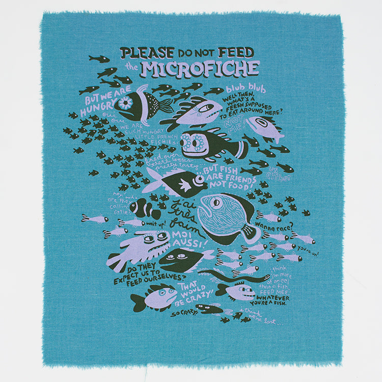 Please Do Not Feed the Microfiche - Silk-Screened Art Print on Fabric