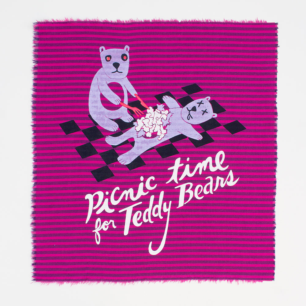 Cannibal Teddy Bear - Silk-Screened Art Print on Fabric