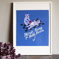 Cannibal Teddy Bear - Silk-Screened Art Print on Fabric