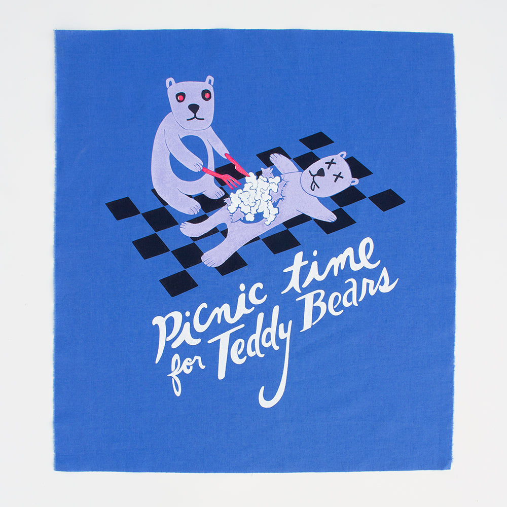 Cannibal Teddy Bear - Silk-Screened Art Print on Fabric