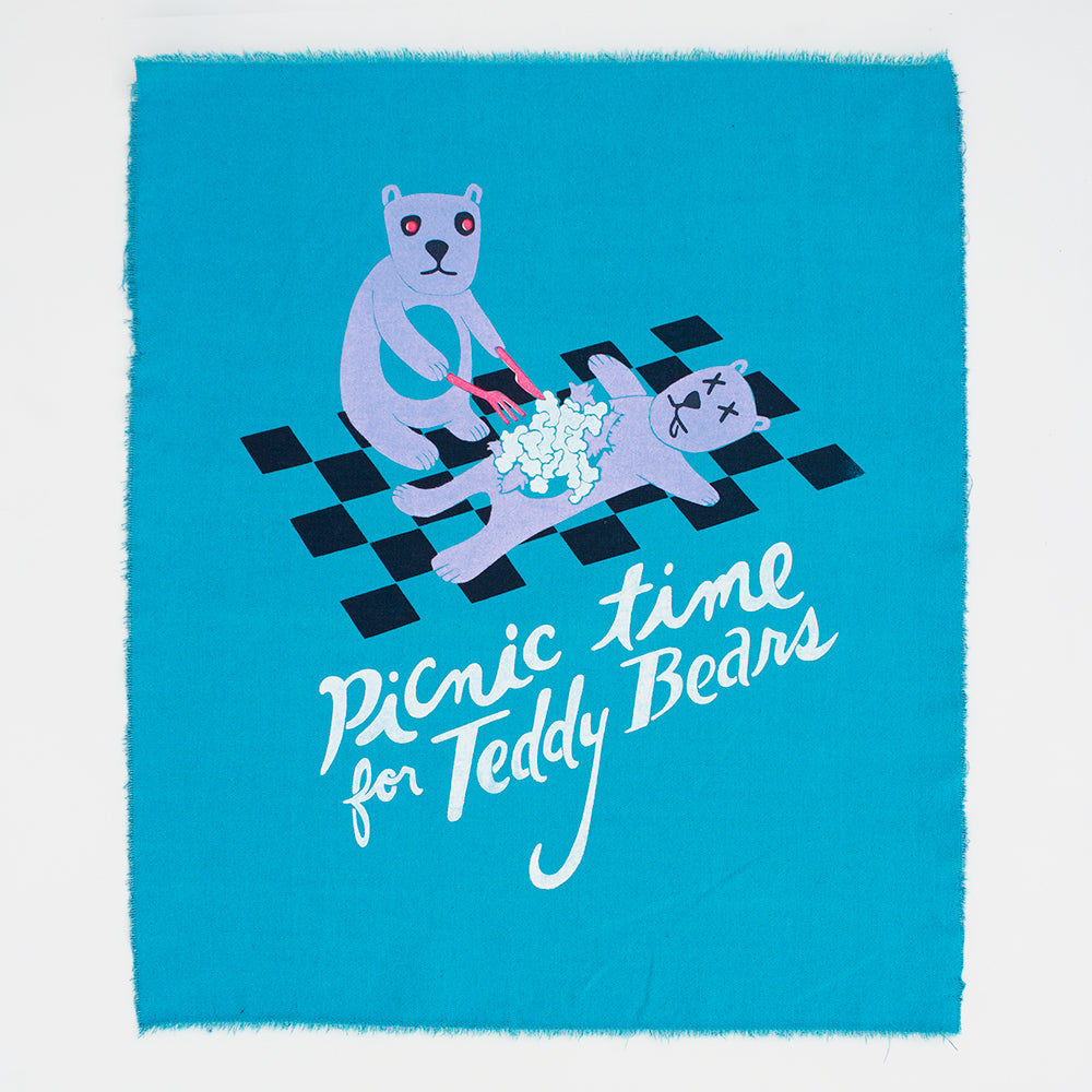 Cannibal Teddy Bear - Silk-Screened Art Print on Fabric