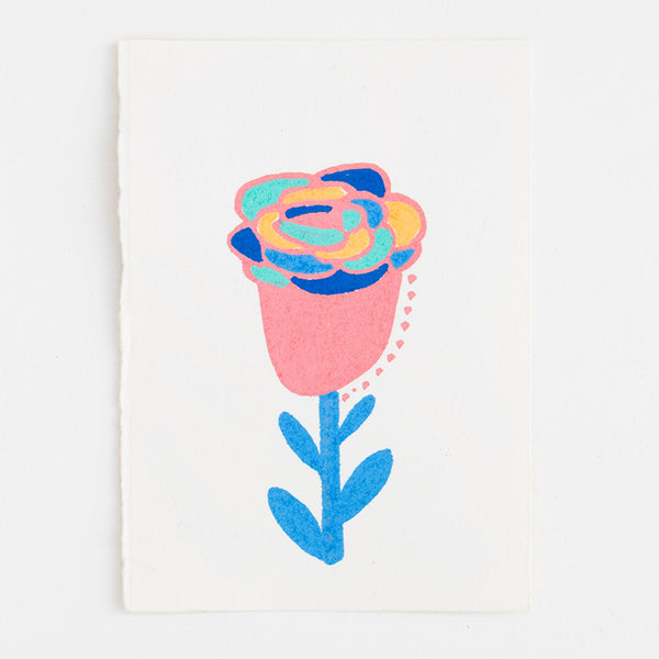 A Rose in the Clouds - Double-Sided Tiny Original Drawing