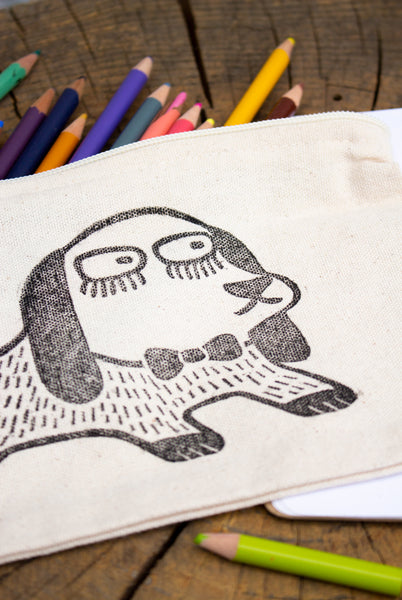 Spacey Doggy - Block-Printed Pencil Pouch - Black