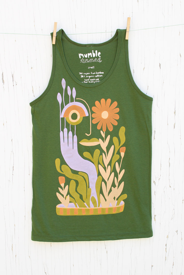 Half Plant - Olive Green Unisex Tank