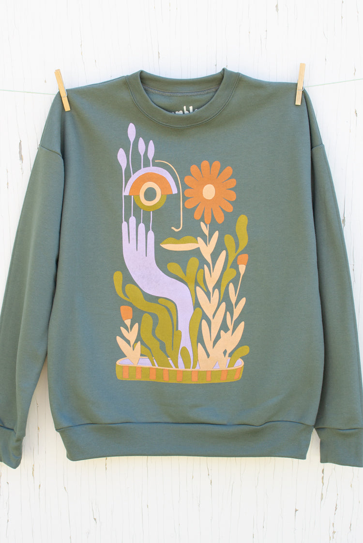 Half Plant - Sage Green Unisex Pullover