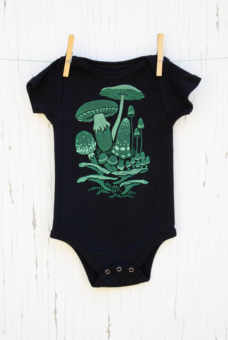 Mushrooms - Black Infant Onesie