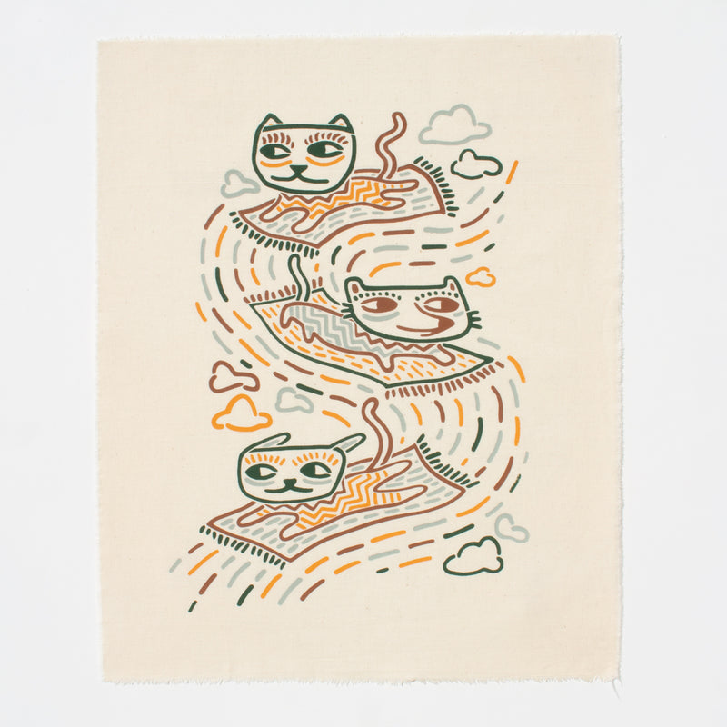Carpet Cats - Silk-Screened Art Print on Fabric