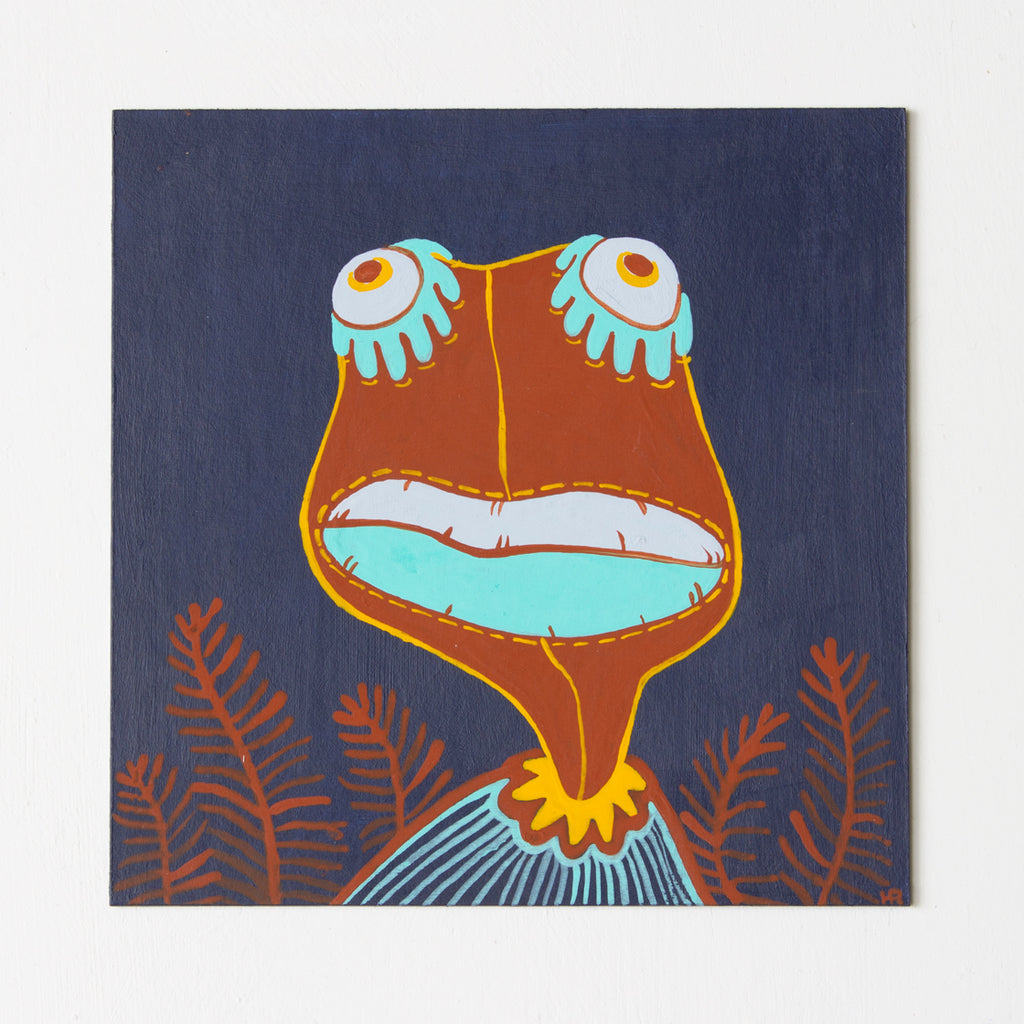 Freddie the Frog Stuffy Contemplates What Being a Real Live Frog Would Be Like - Original Painting