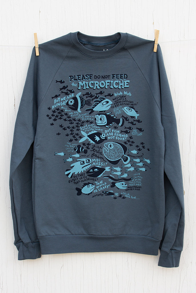 Please Do Not Feed the Microfiche - Pacific Blue Unisex Pullover