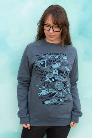 Please Do Not Feed the Microfiche - Pacific Blue Unisex Pullover