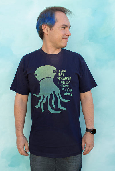 Sad Seven Armed Octopus - Navy Men's T-shirt