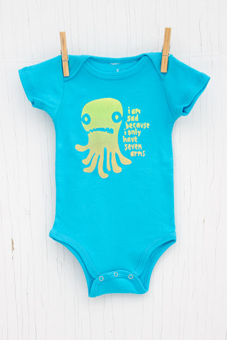 Sad Seven Armed Octopus - Bright Blue Infant Onesie