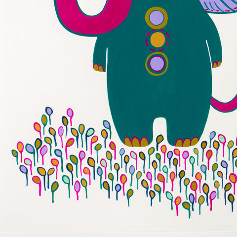 Mr. Elephant Enjoys Wearing his Button-up Pyjamas in the Garden - Original Painting